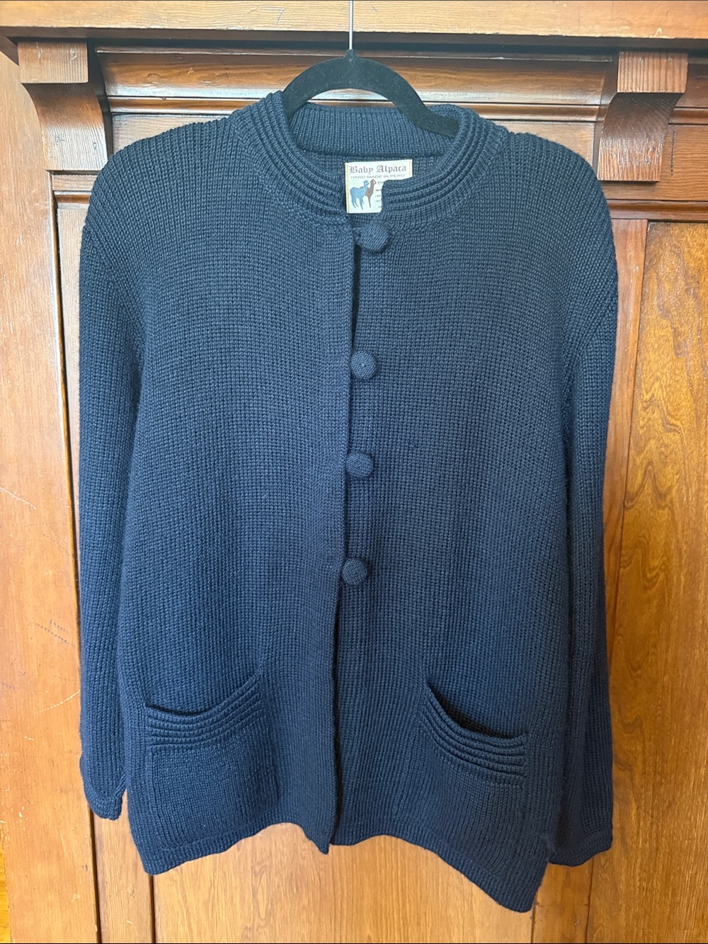 Vintage Classic Navy Blue Baby Alpaca Button Front Cardigan